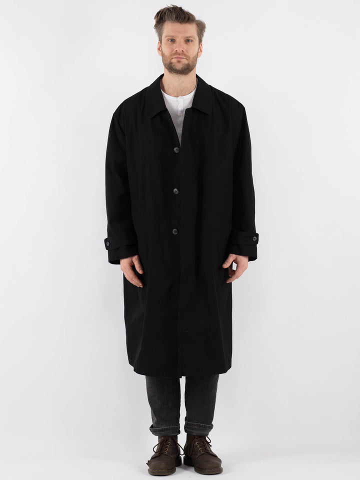 Vintage 90's Men Trench Coat in Black
