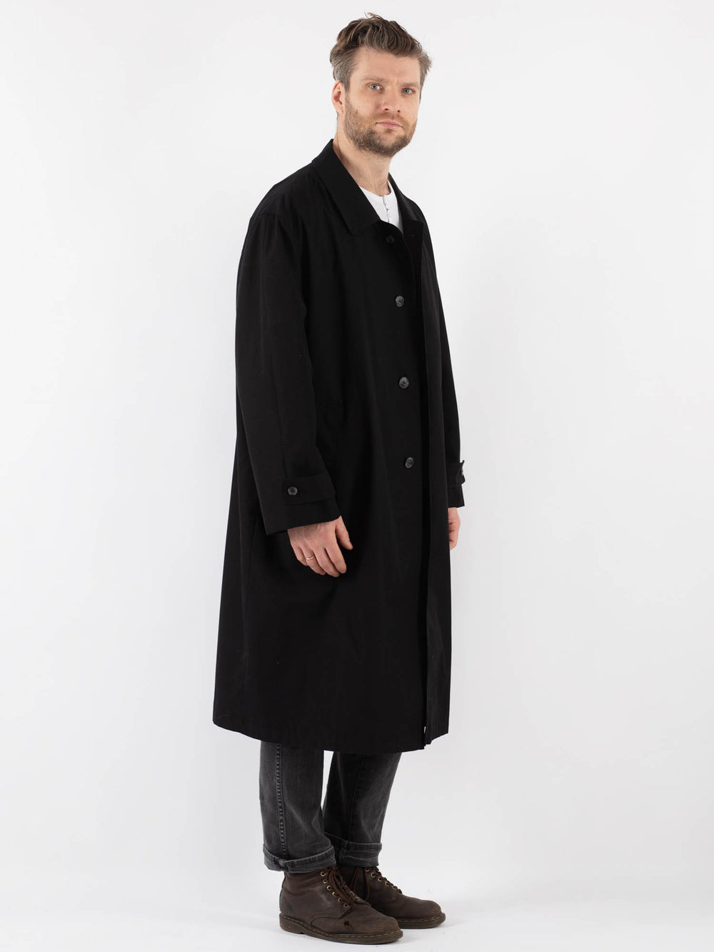 Vintage 90's Men Trench Coat in Black
