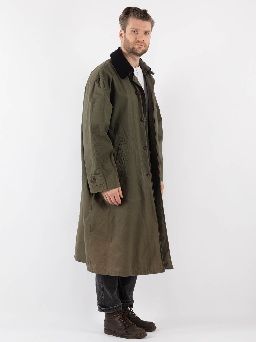 Vintage 90's Men Trench Coat in Green