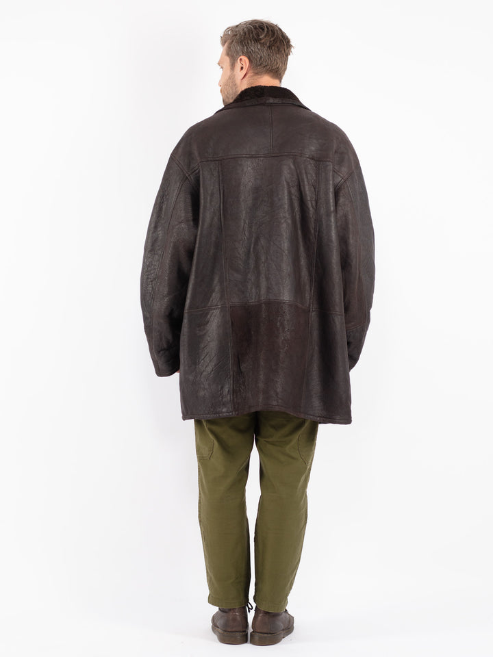 Vintage 90's Men Sheepskin Coat in Brown