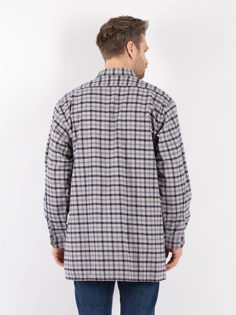Vintage 90's Men Plaid Flannel Shirt in BlueZ1155