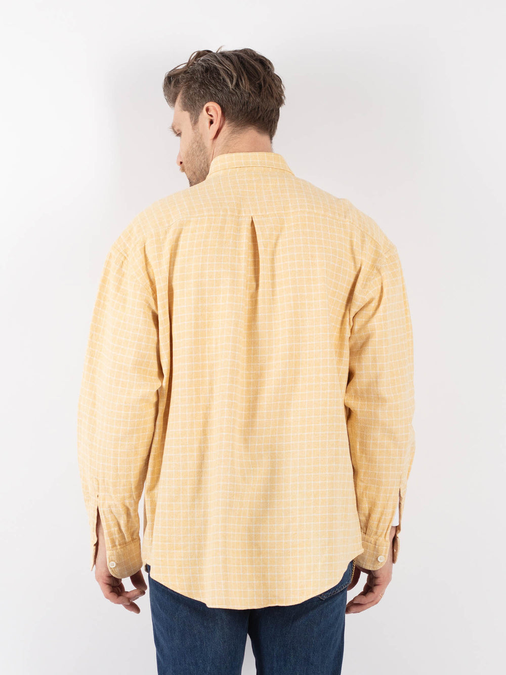 Vintage 90's Men Plaid Flannel Shirt in BeigeZ1162