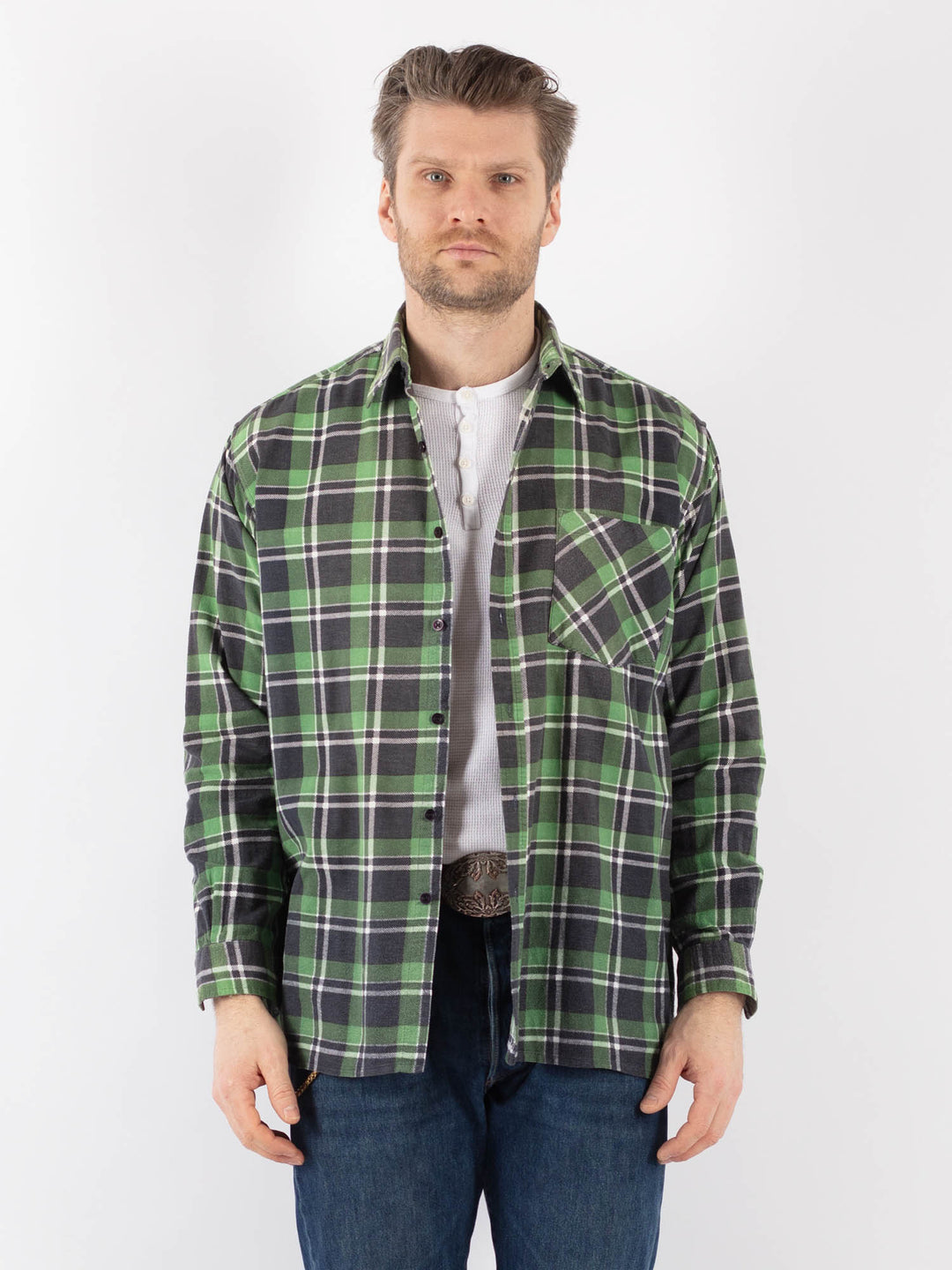 Vintage 90's Men Plaid Flannel Shirt in GreenZ1170