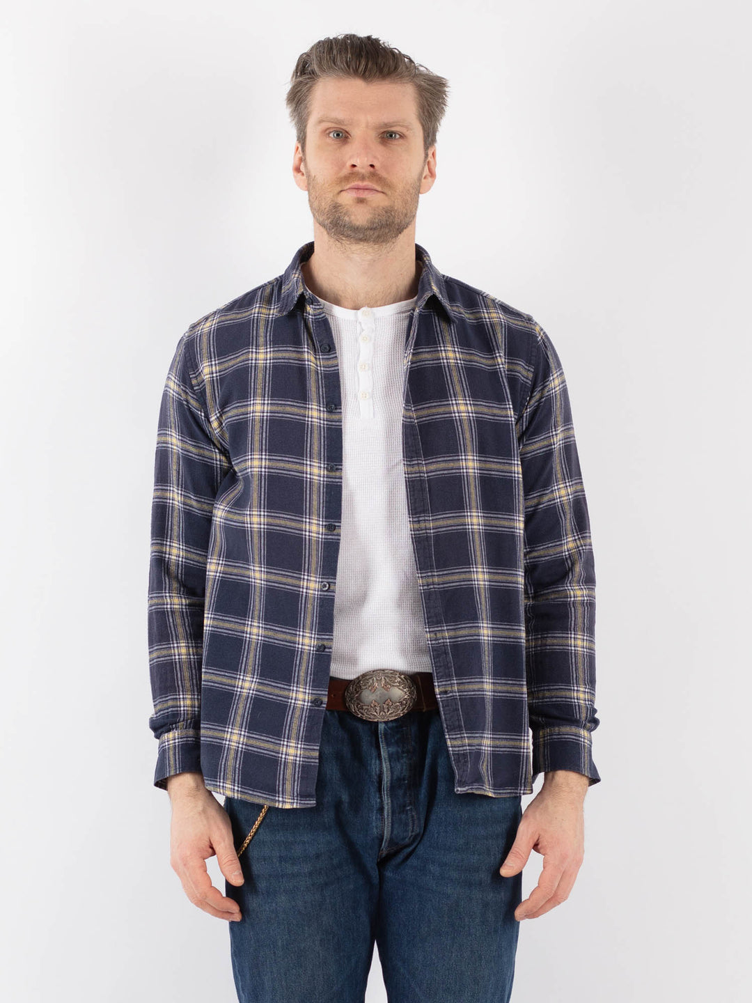 Vintage 90's Men Plaid Flannel Shirt in BlueZ1172