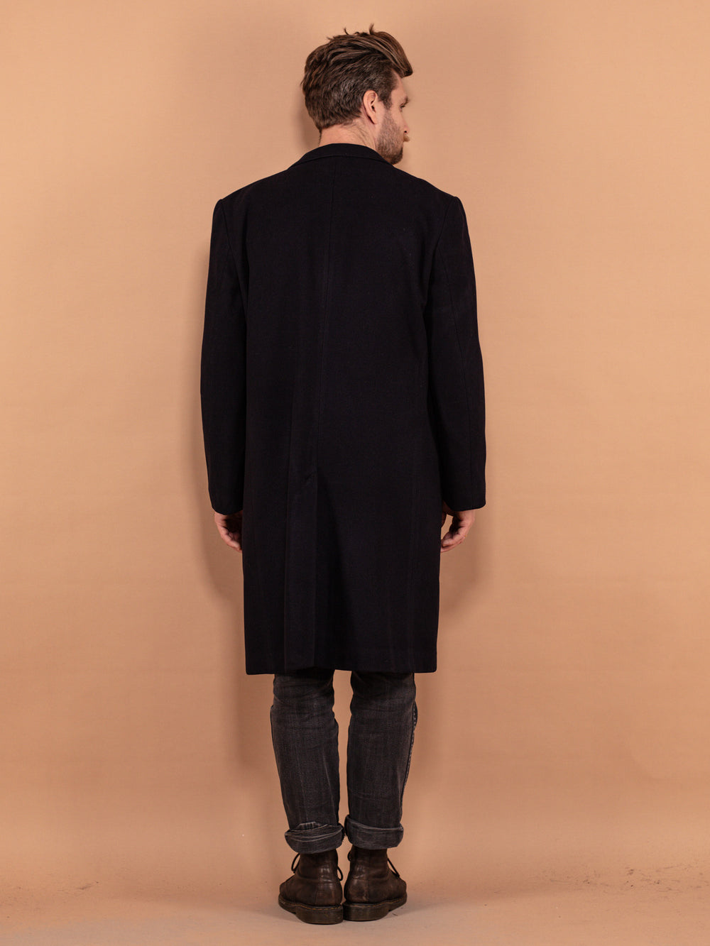 Vintage 90's Men Pure New Wool Coat in Navy Blue - NorthernGrip