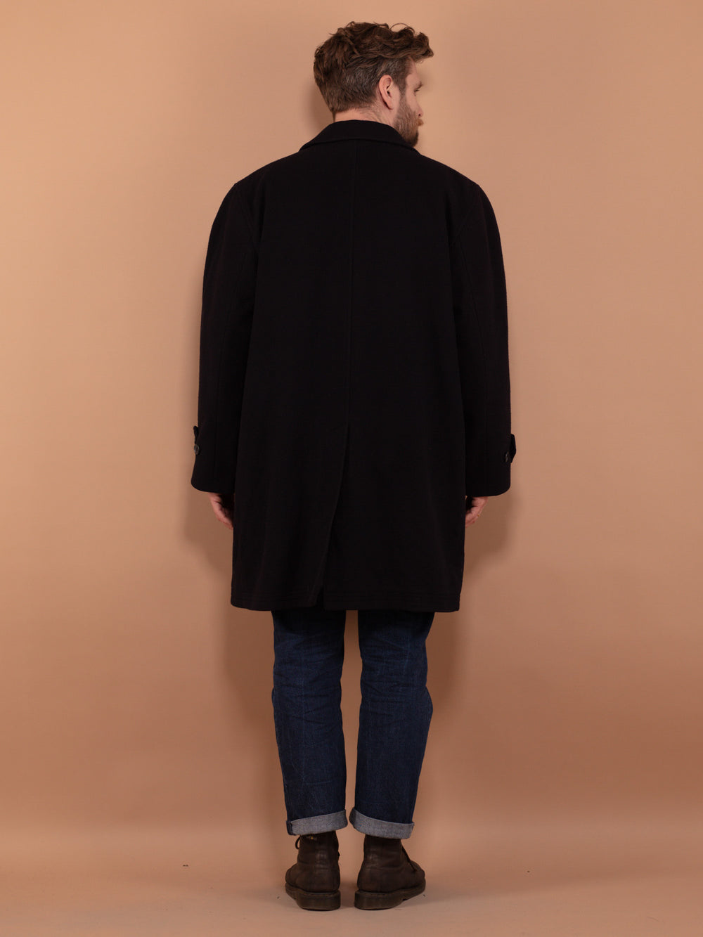Vintage 90's Men Pure New Wool Coat in Navy Blue - NorthernGrip