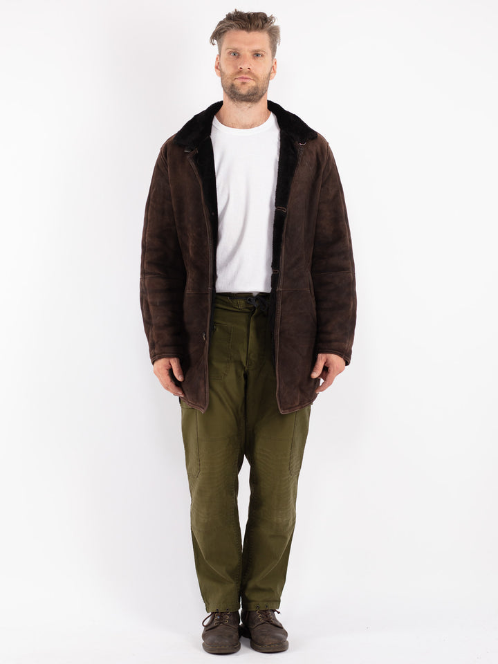 Vintage 90's Men Shearling Coat in Brown