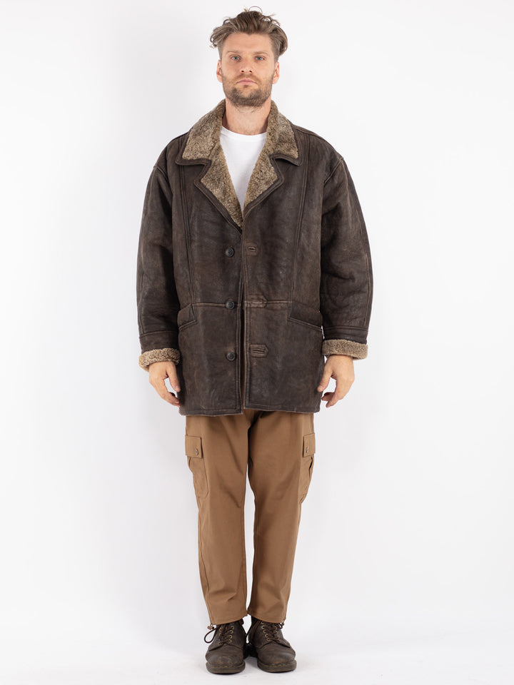 Vintage 90's Men Shearling Coat in Brown