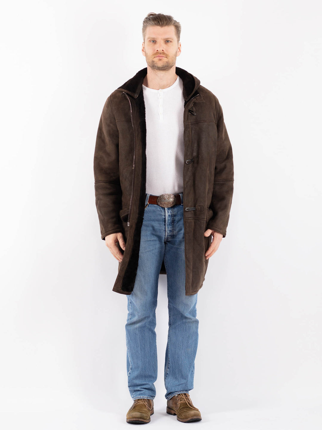 Vintage 90's Men Sheepskin Coat in BrownZ1398