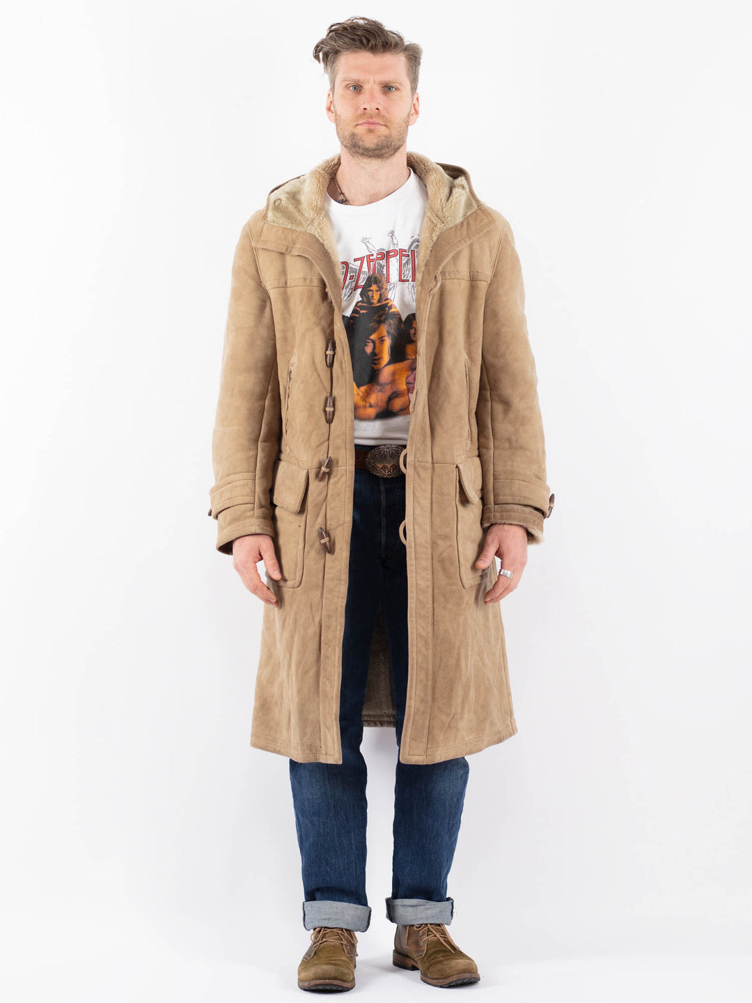 Vintage 90's Men Sheepskin Coat in BeigeZ1506