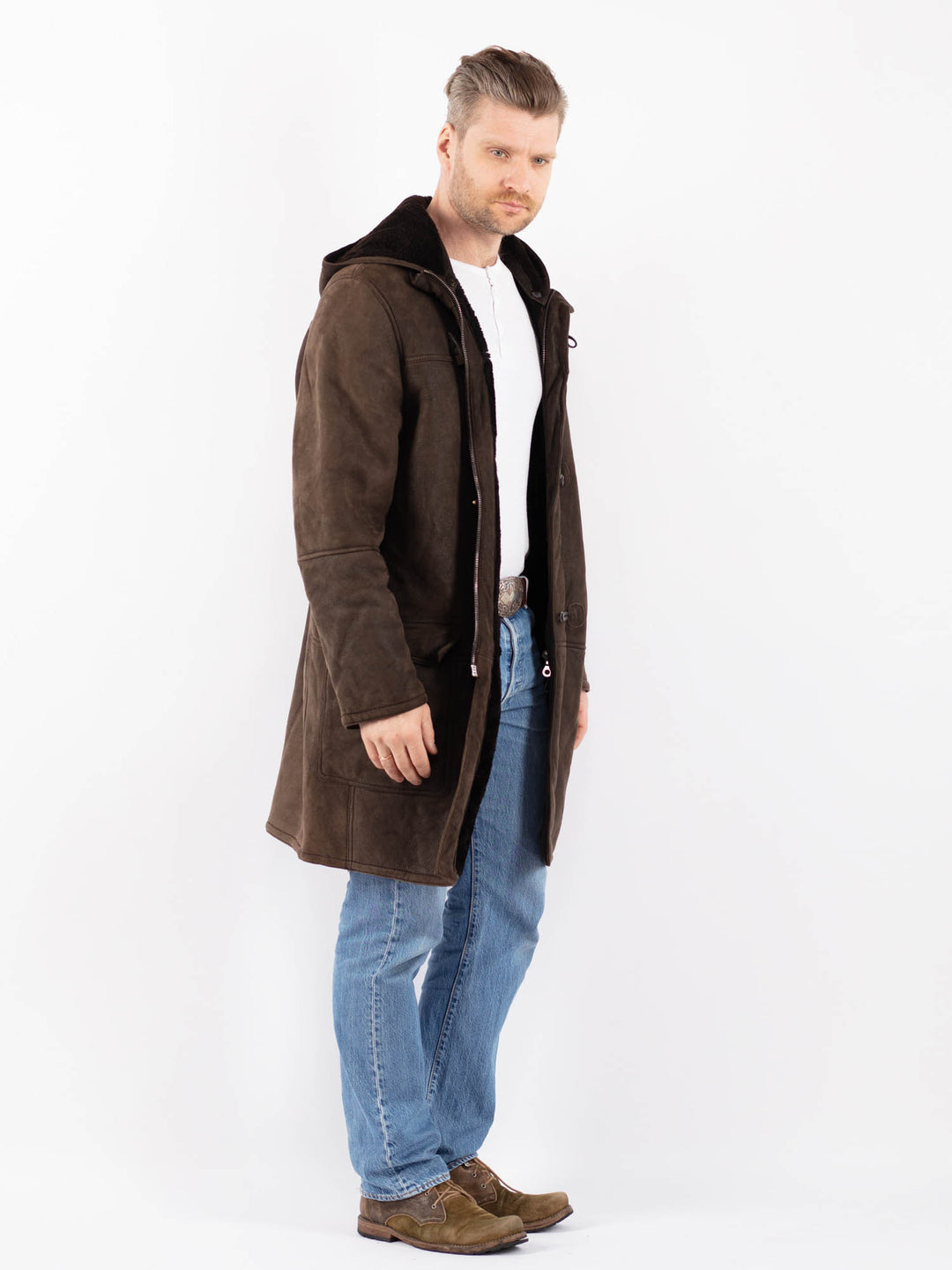 Vintage 90's Men Sheepskin Coat in BrownZ1398