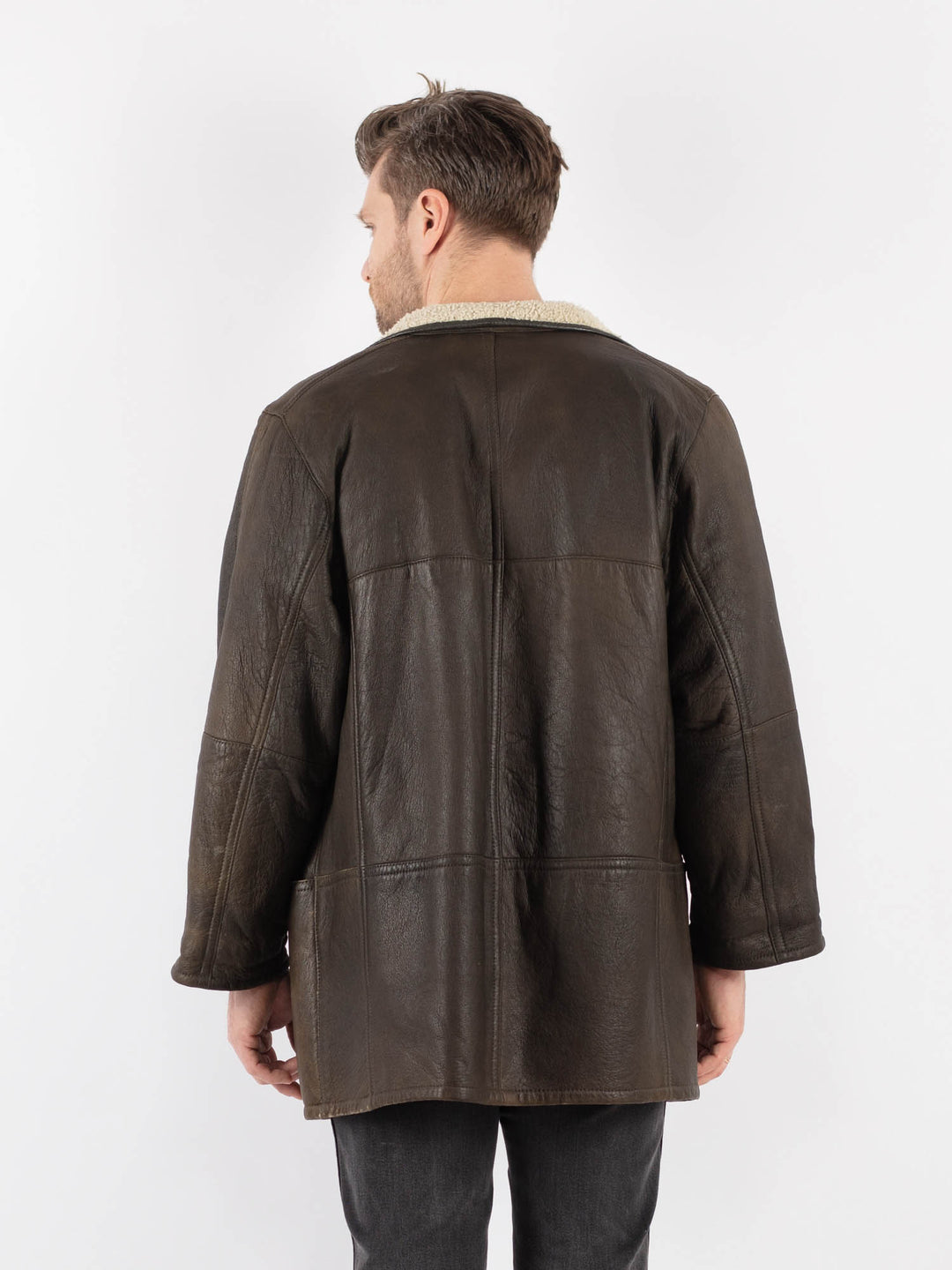 Vintage 90's Men Sheepskin Coat in BrownZ759