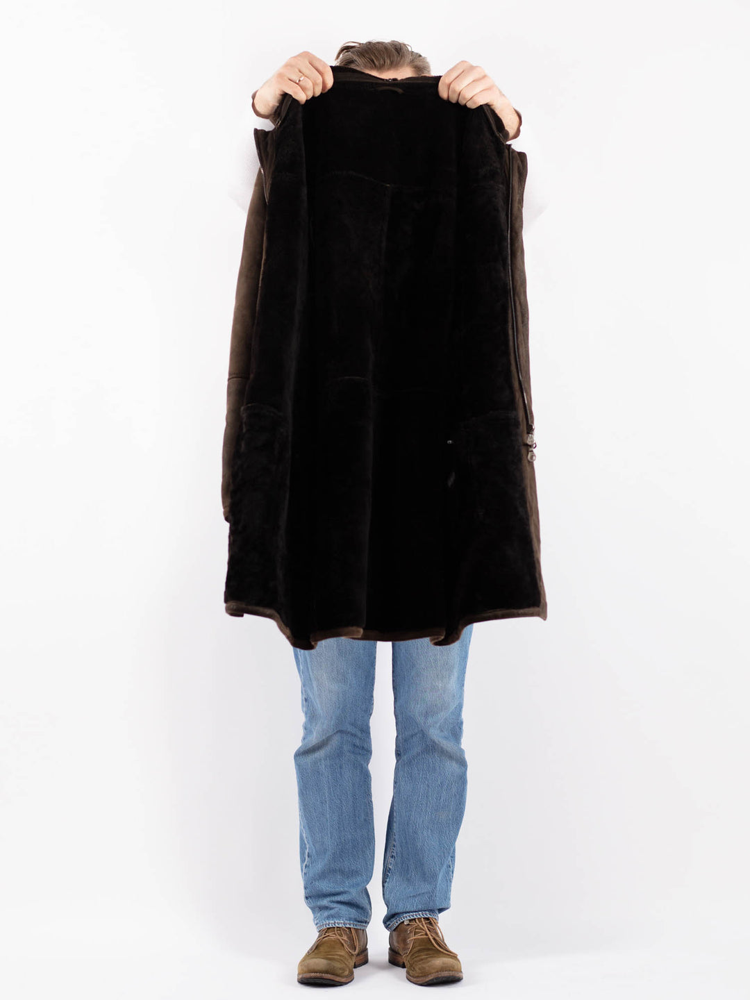 Vintage 90's Men Sheepskin Coat in BrownZ1398