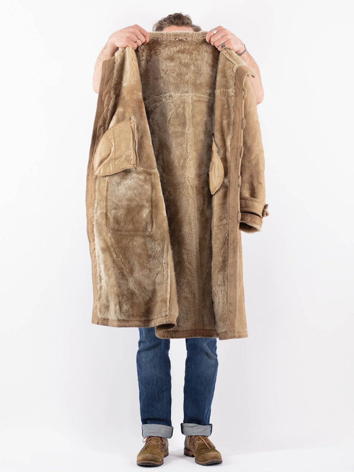 Vintage 90's Men Sheepskin Coat in BeigeZ1506