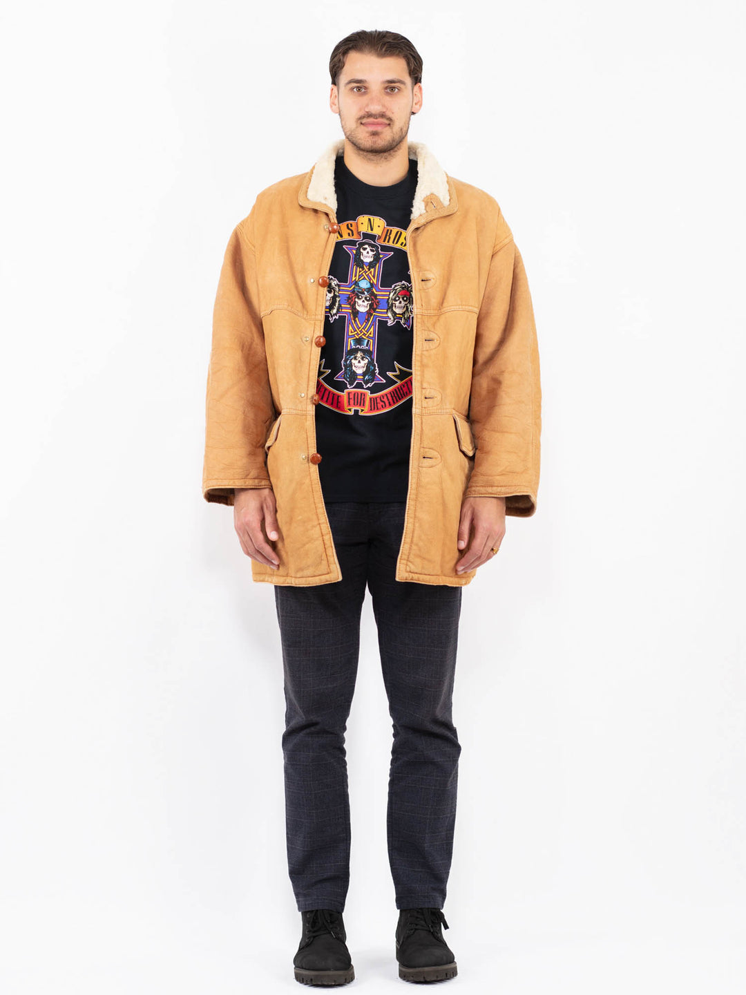 Vintage 80's Men Sheepskin Coat in BeigeZ2349