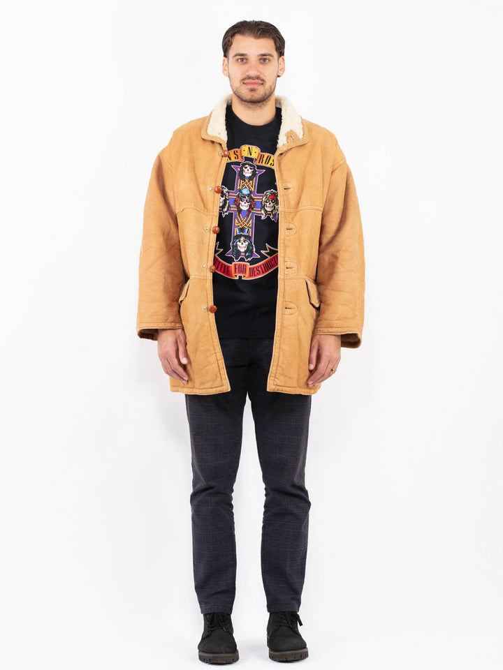 Vintage 80's Men Sheepskin Coat in BeigeZ2349