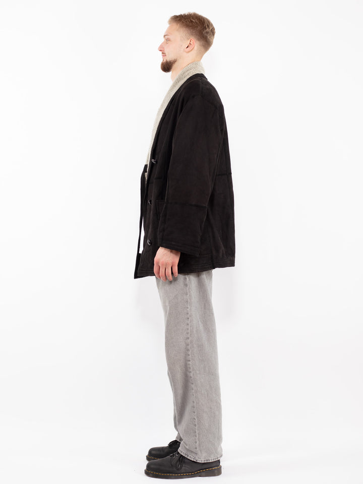 Vintage 90's Men Sheepskin Coat in Black