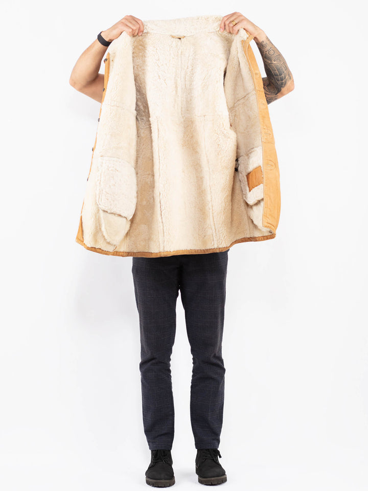 Vintage 80's Men Sheepskin Coat in BeigeZ2349