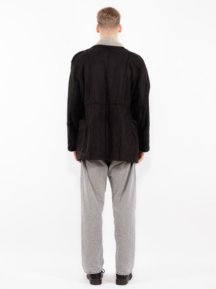 Vintage 90's Men Sheepskin Coat in Black