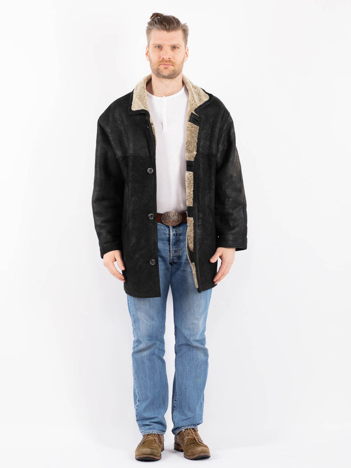 Vintage 90's Men Sheepskin Coat in BlackZ1399