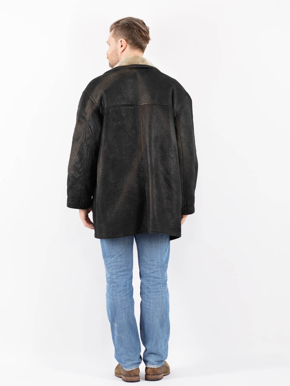Vintage 90's Men Sheepskin Coat in BlackZ1399