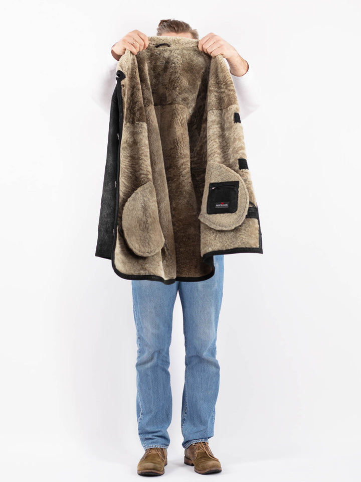 Vintage 90's Men Sheepskin Coat in BlackZ1399