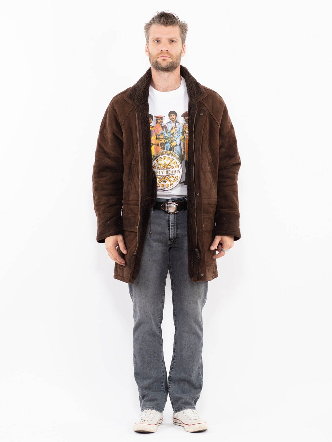Vintage 90's Men Sheepskin Coat in BrownZ1910