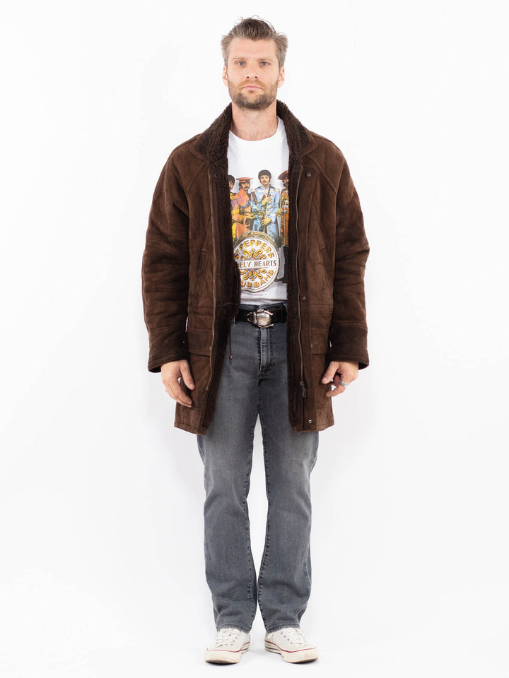 Vintage 90's Men Sheepskin Coat in BrownZ1910
