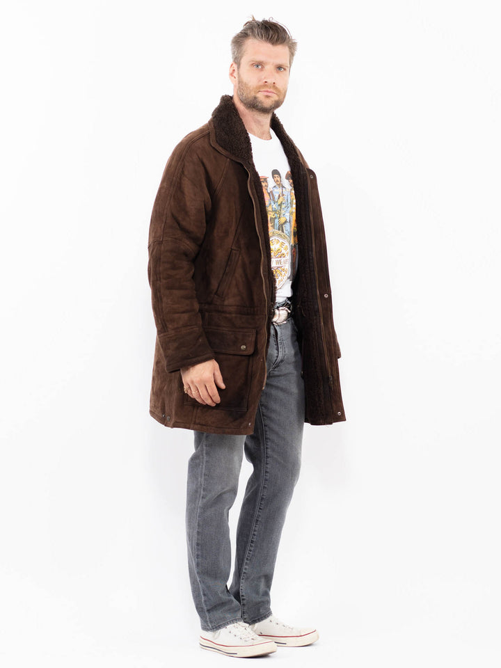 Vintage 90's Men Sheepskin Coat in BrownZ1910