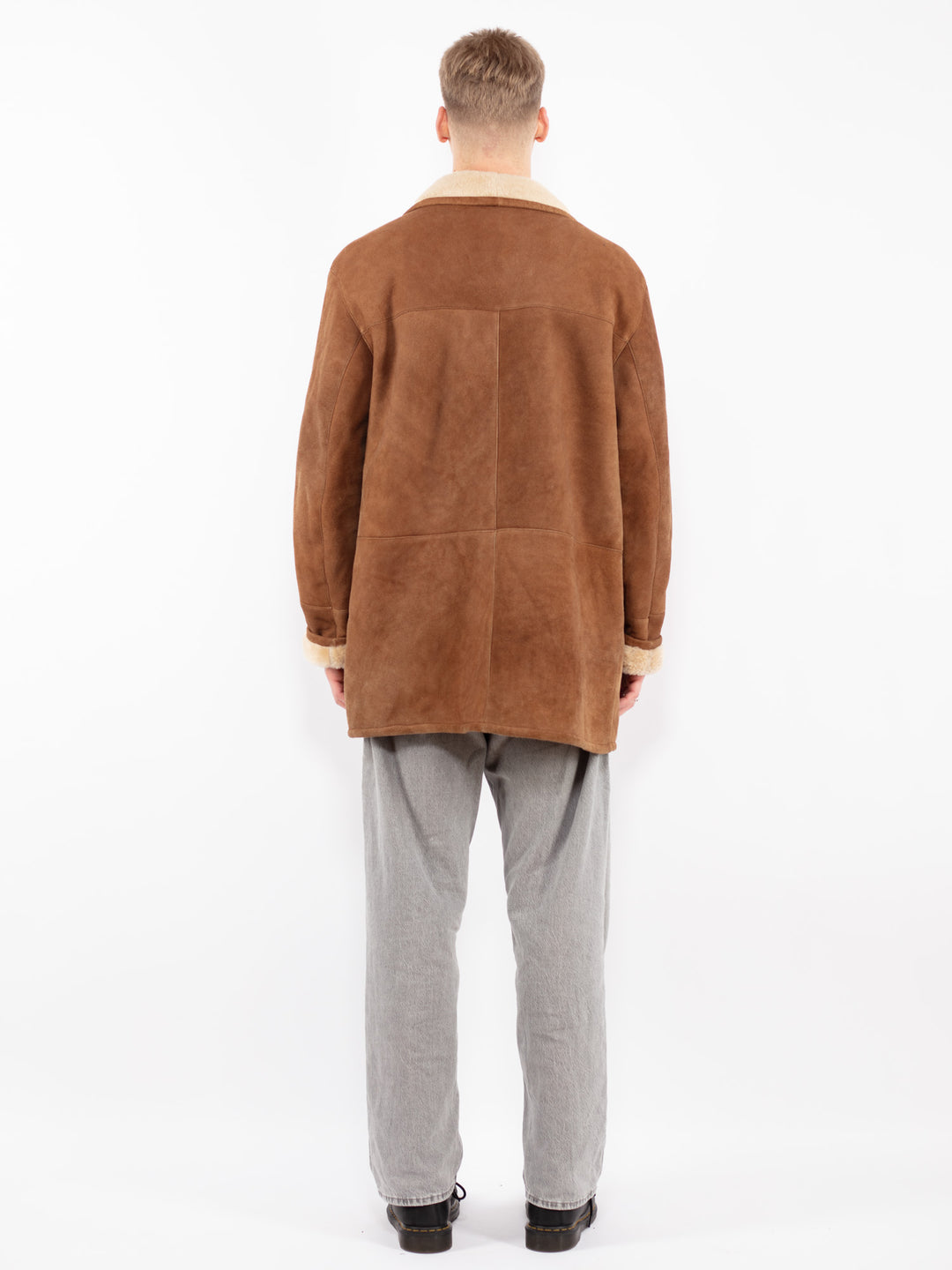 Vintage 90's Men Sheepskin Shearling Coat in Brown