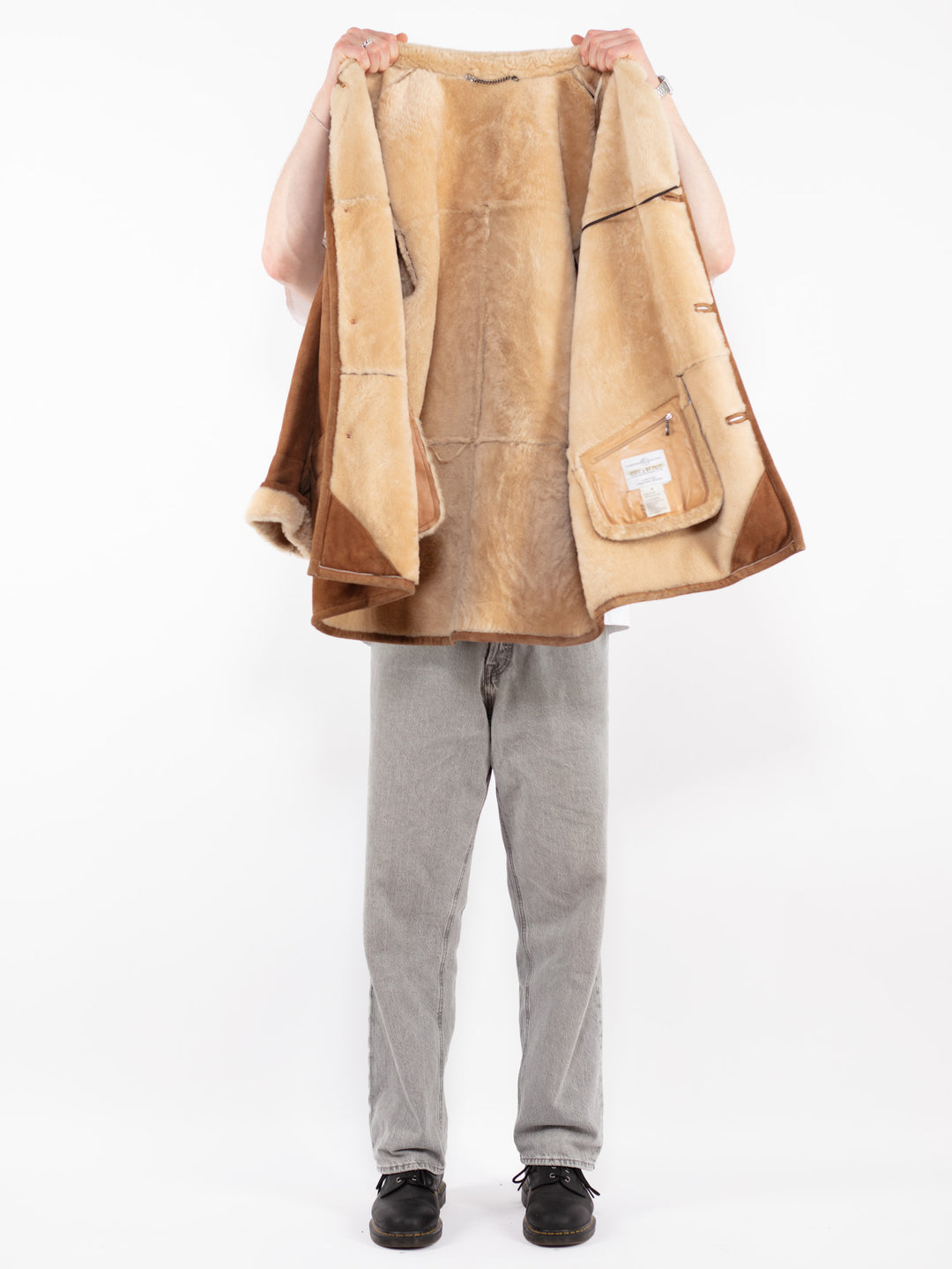 Vintage 90's Men Sheepskin Shearling Coat in Brown