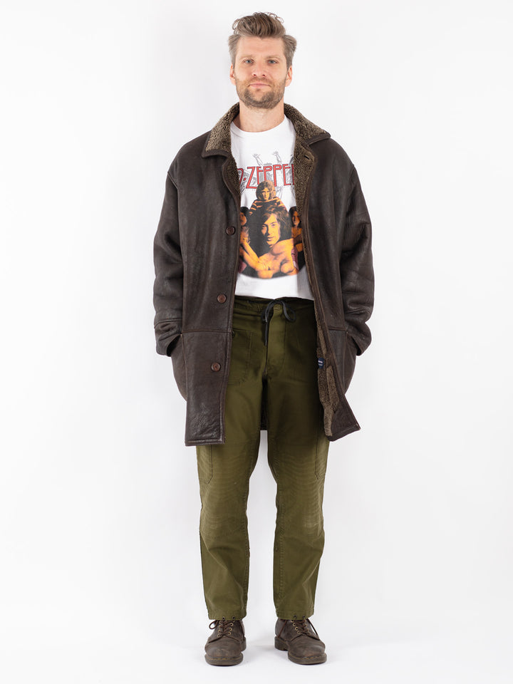 Vintage 90's Men Sheepskin Coat in Brown