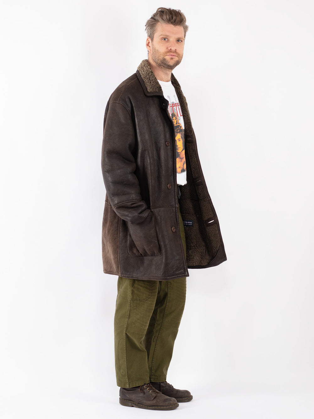 Vintage 90's Men Sheepskin Coat in Brown