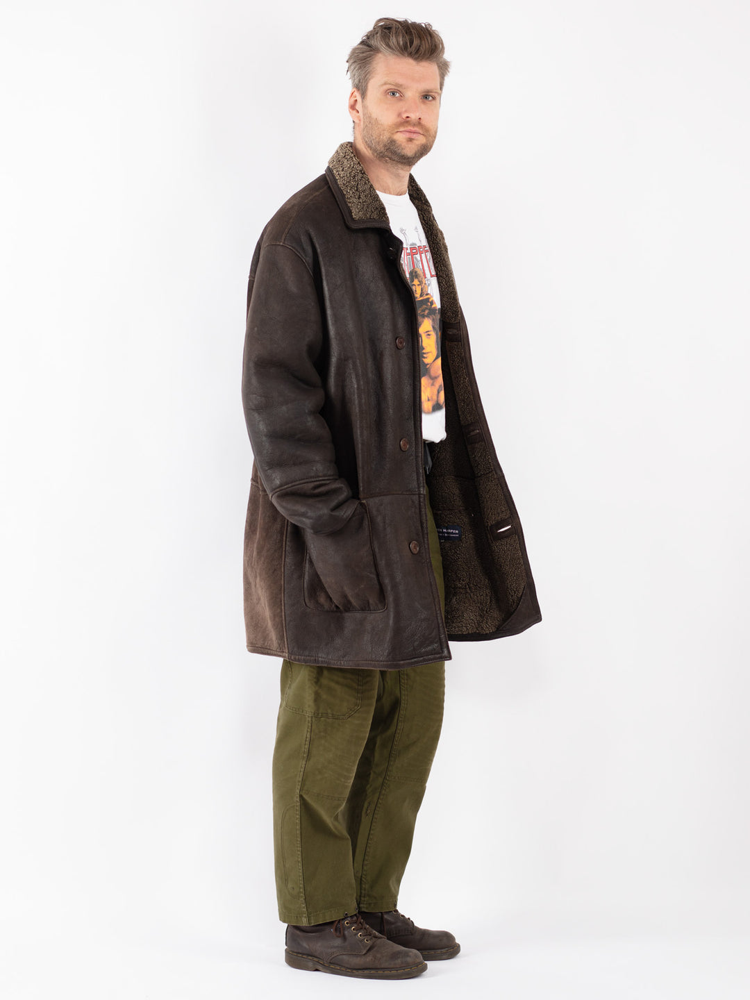 Vintage 90's Men Sheepskin Coat in Brown