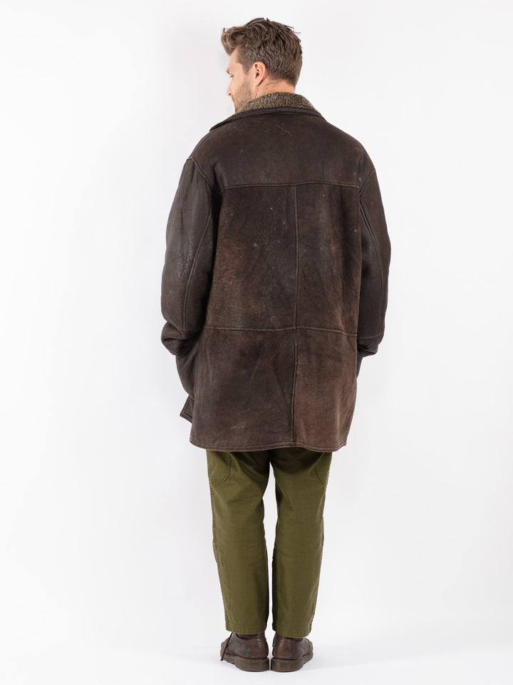 Vintage 90's Men Sheepskin Coat in Brown