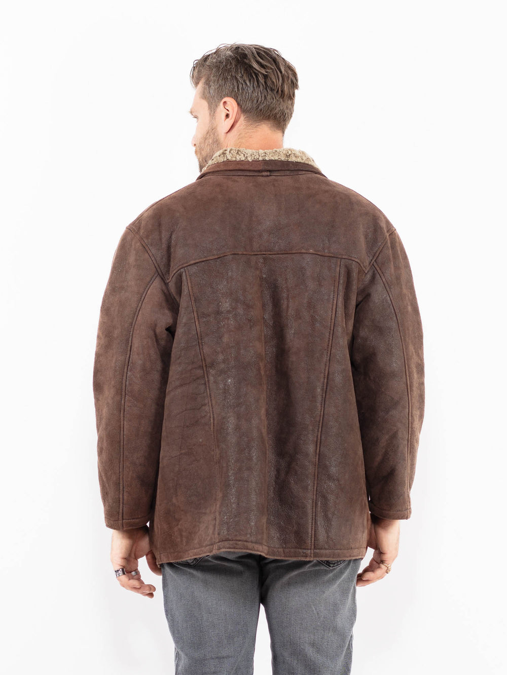 Vintage 90's Men Sheepskin Shearling Coat in BrownZ1914