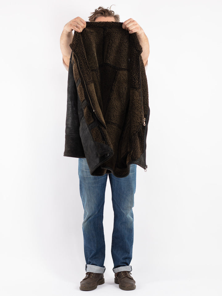 Vintage Men Sheepskin Coat in Black