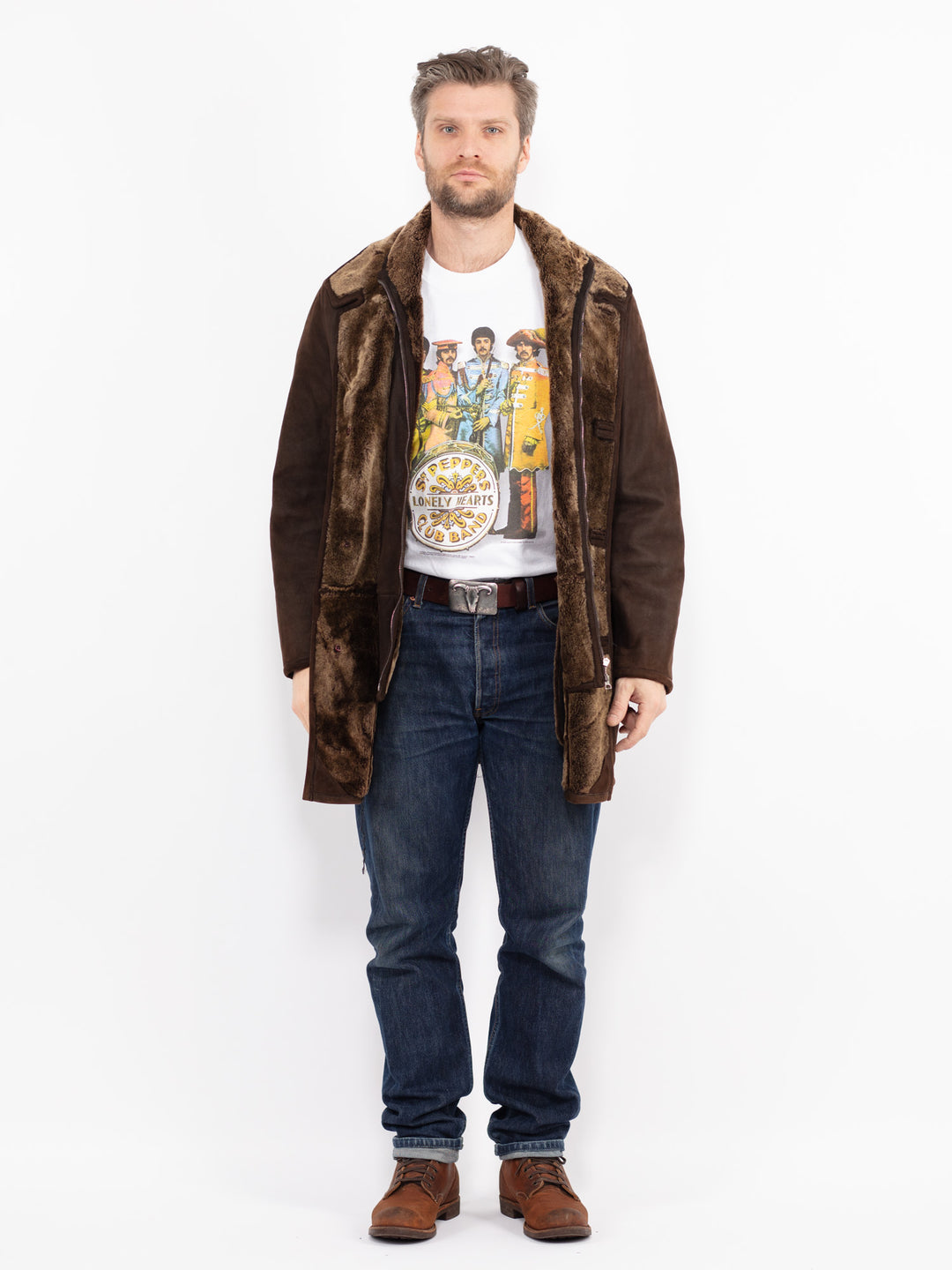 Vintage 70's Men Sheepskin Coat in BrownZ2647