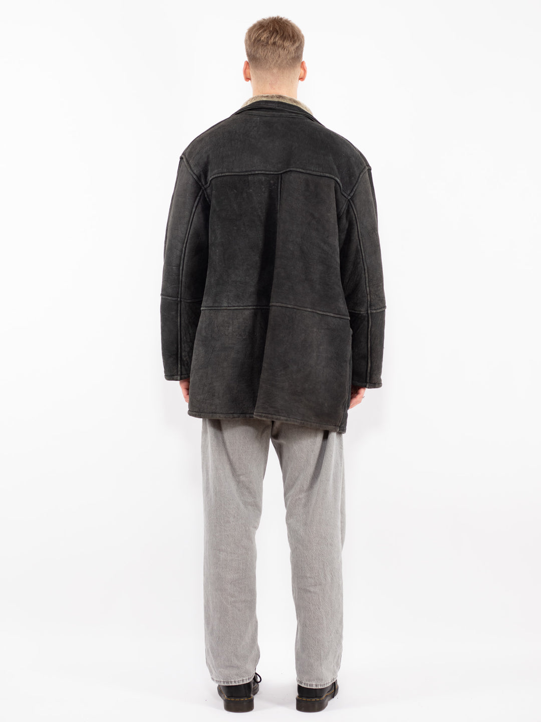 Vintage 90's Men Sheepskin Coat in Black
