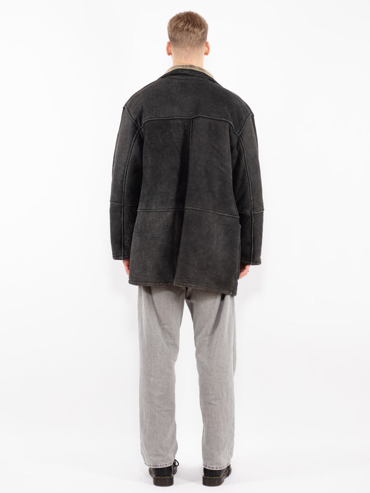 Vintage 90's Men Sheepskin Coat in Black