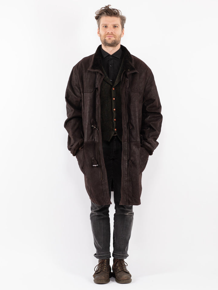 Vintage 90's Men Oversized Sheepskin Coat in Brown