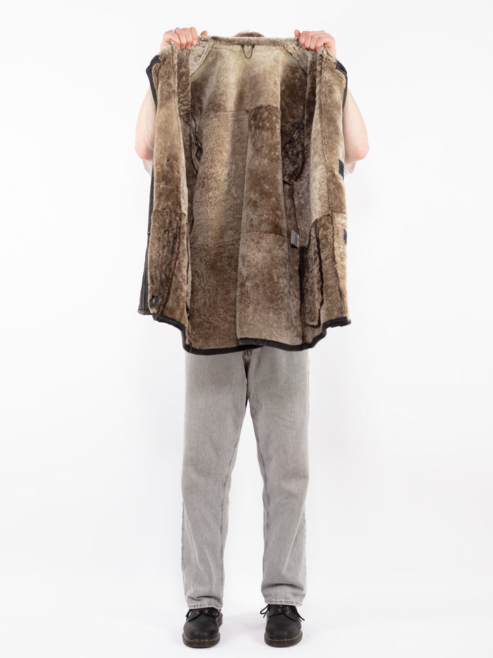 Vintage 90's Men Sheepskin Coat in Black