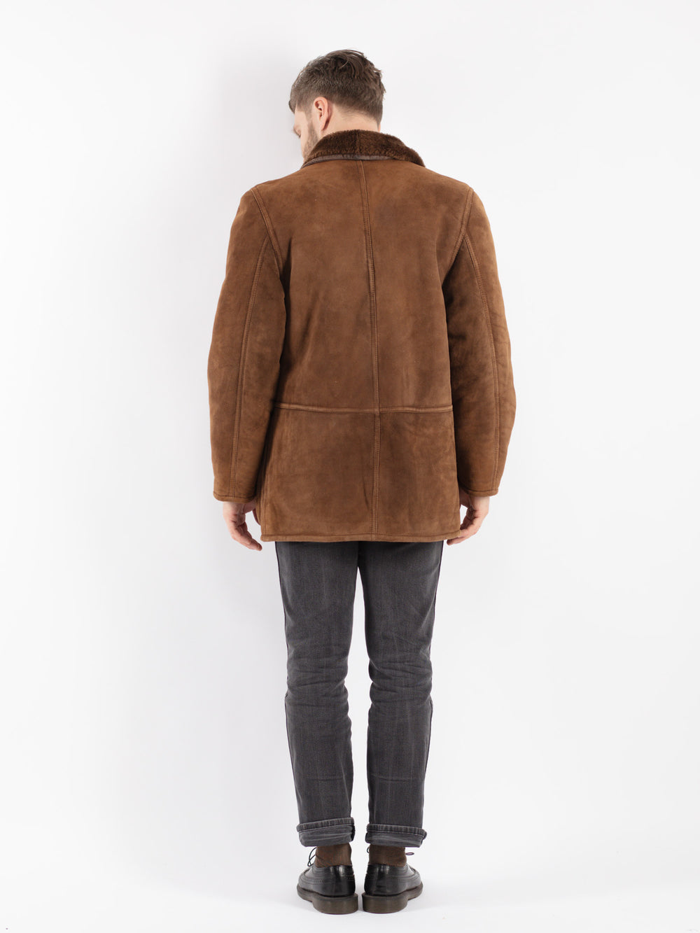 Vintage 90's Men Sheepskin Shearling Coat in Brown