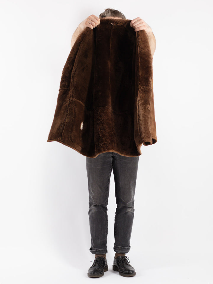 Vintage 90's Men Sheepskin Shearling Coat in Brown