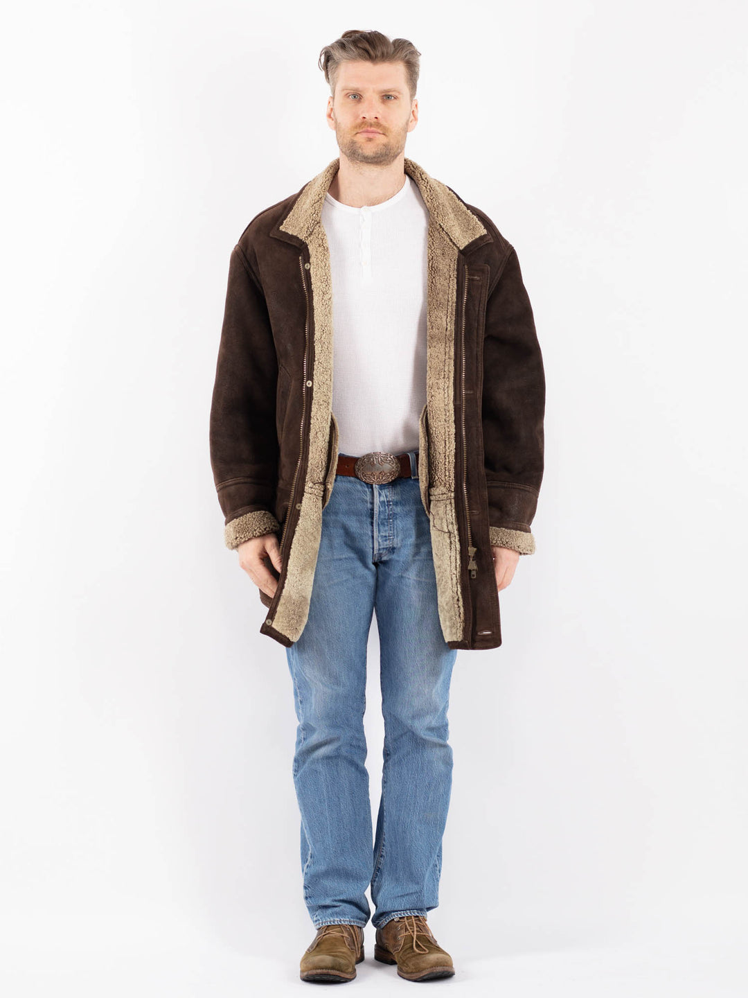 Vintage 90's Men Sheepskin Coat in BrownZ1404