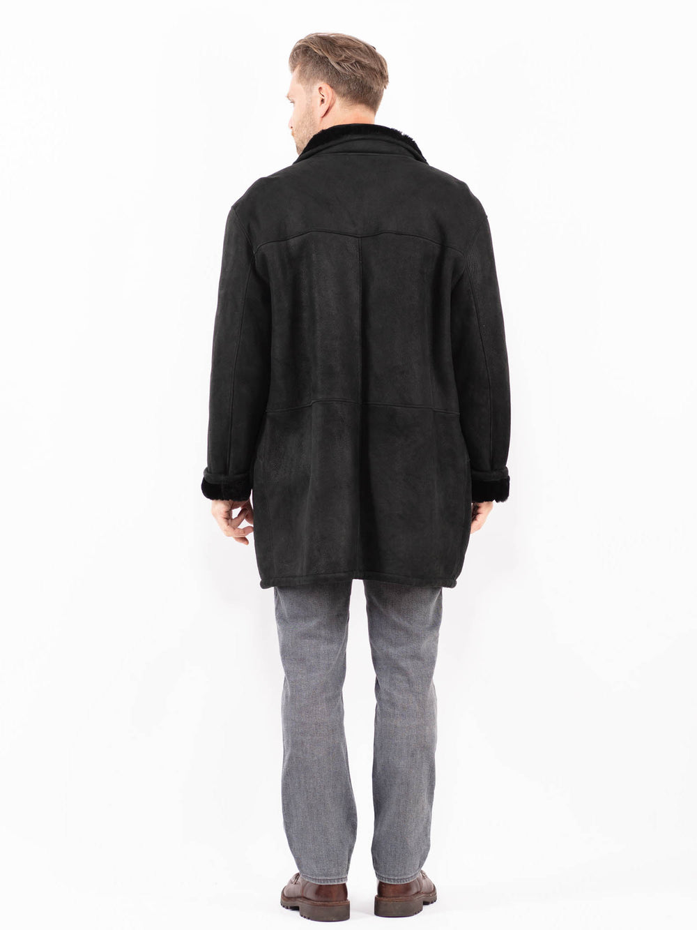 Vintage 90's Men Sheepskin Coat in BlackZ2043