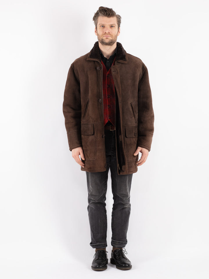 Vintage 90's Men Sheepskin Coat in BrownZ179