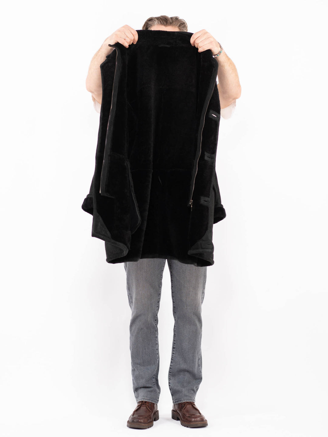 Vintage 90's Men Sheepskin Coat in BlackZ2043
