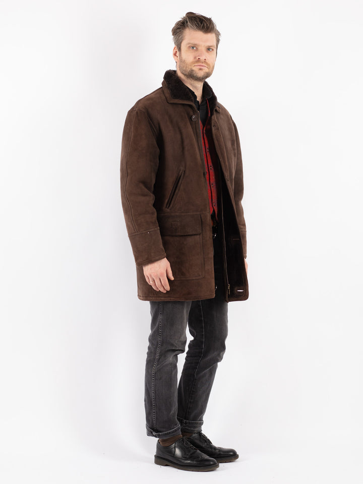 Vintage 90's Men Sheepskin Coat in BrownZ179