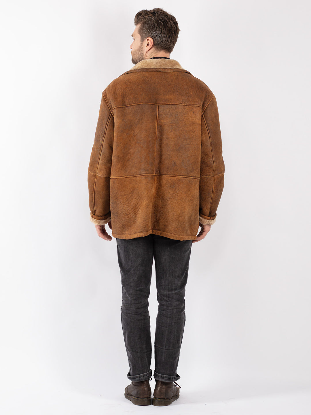 Vintage 90's Men Sheepskin Shearling Coat in Brown